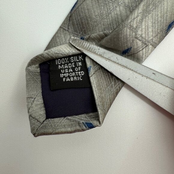 Colours By Alexander Julian Silver & Blue Diamond Silk Made in USA Necktie Tie - Picture 6 of 10